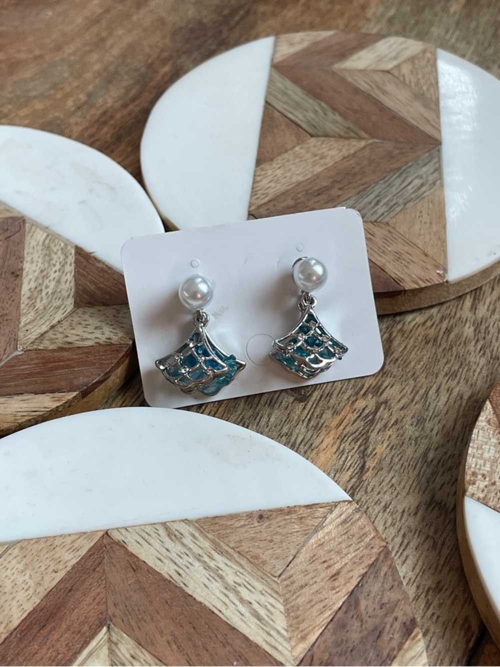 Pearl Drop Earrings with Teal Enamel Detail